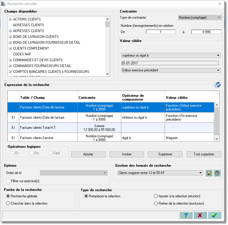 Menus Et Commandes > Recherche Calculée